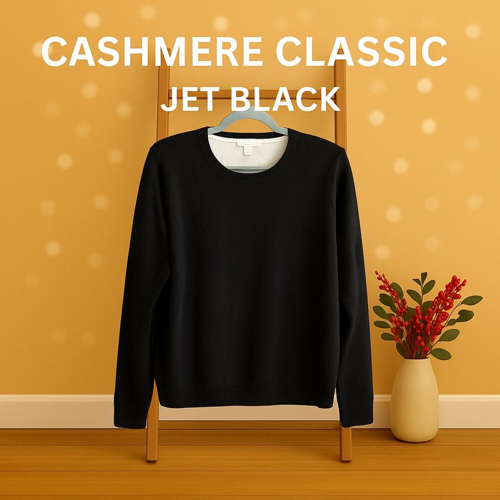 Charter Club 100% Cashmere Crewneck Sweater XL — Jet Black (Side Hem Slits)